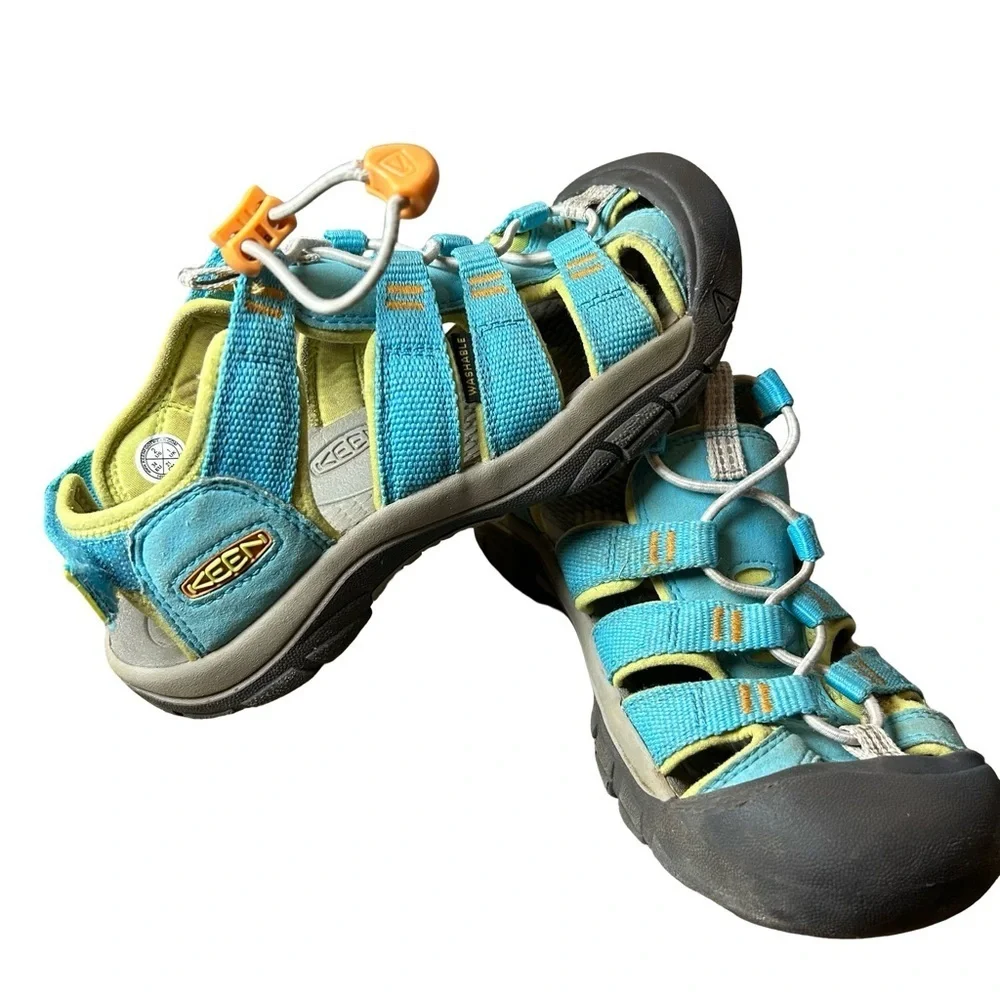 Keen Kids’ Newport Boundless Sandals – Size 2, Blue Atoll/Green